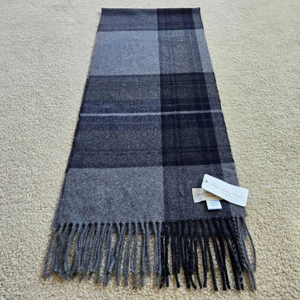 NWT Italian Woolen Treasures Wool Plaid Fringe Scarf